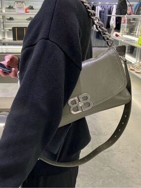 Balenciaga Olive soft flip Green BB Chain Shoulder Bag